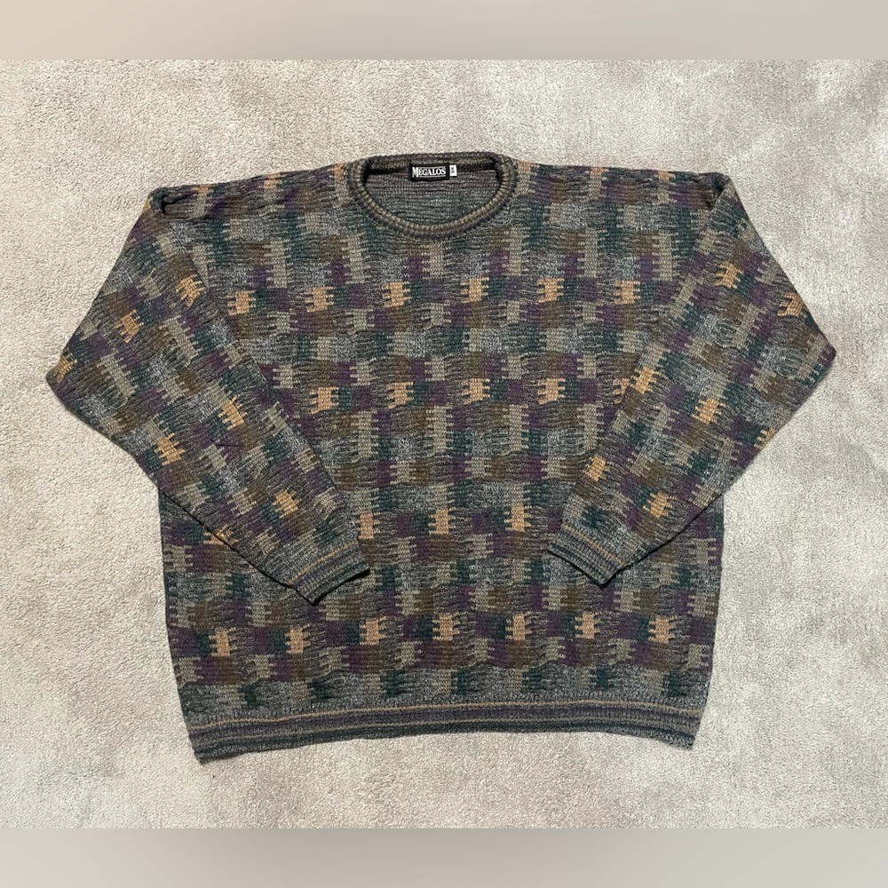 Vintage Megalos Sweater Men’s 3XL Knit Acrylic Made In USA Boxy Fit